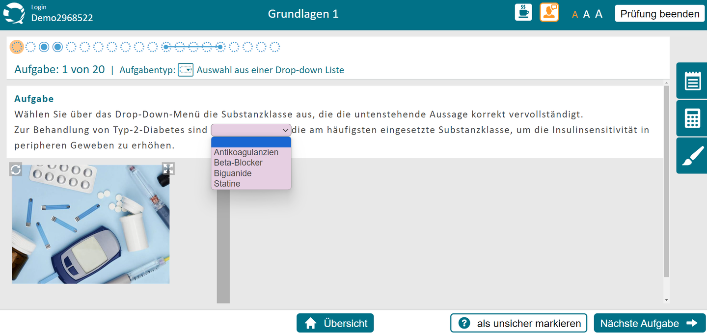 Software Q-Exam - Lückentext - DropDown - E-Prüfung