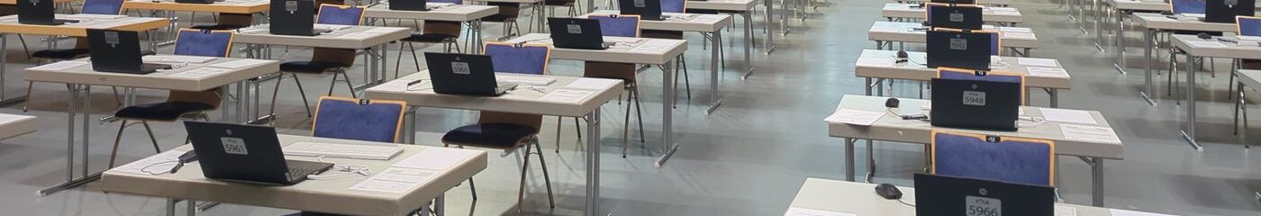 Exam hall prepared with laptops for the electronic tax advisor exam 2026