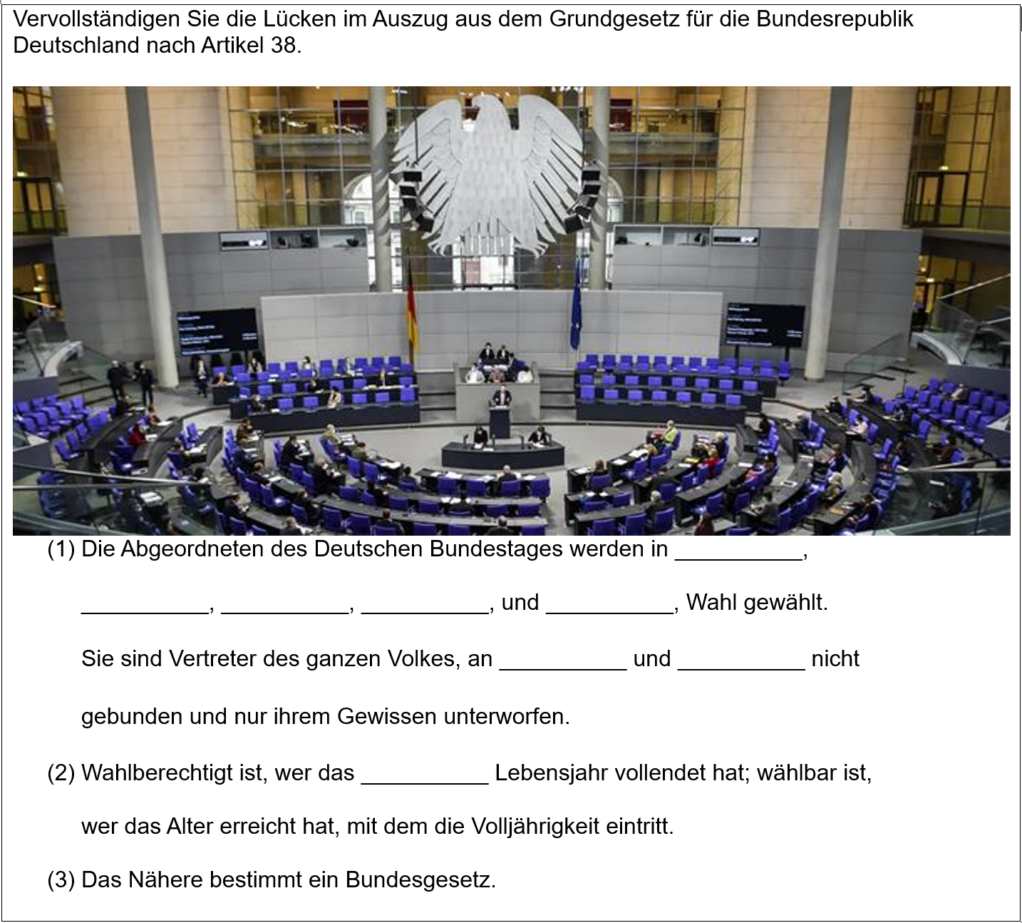 Ansicht der Aufgabe als Lückentext für die Kandidat:innen.